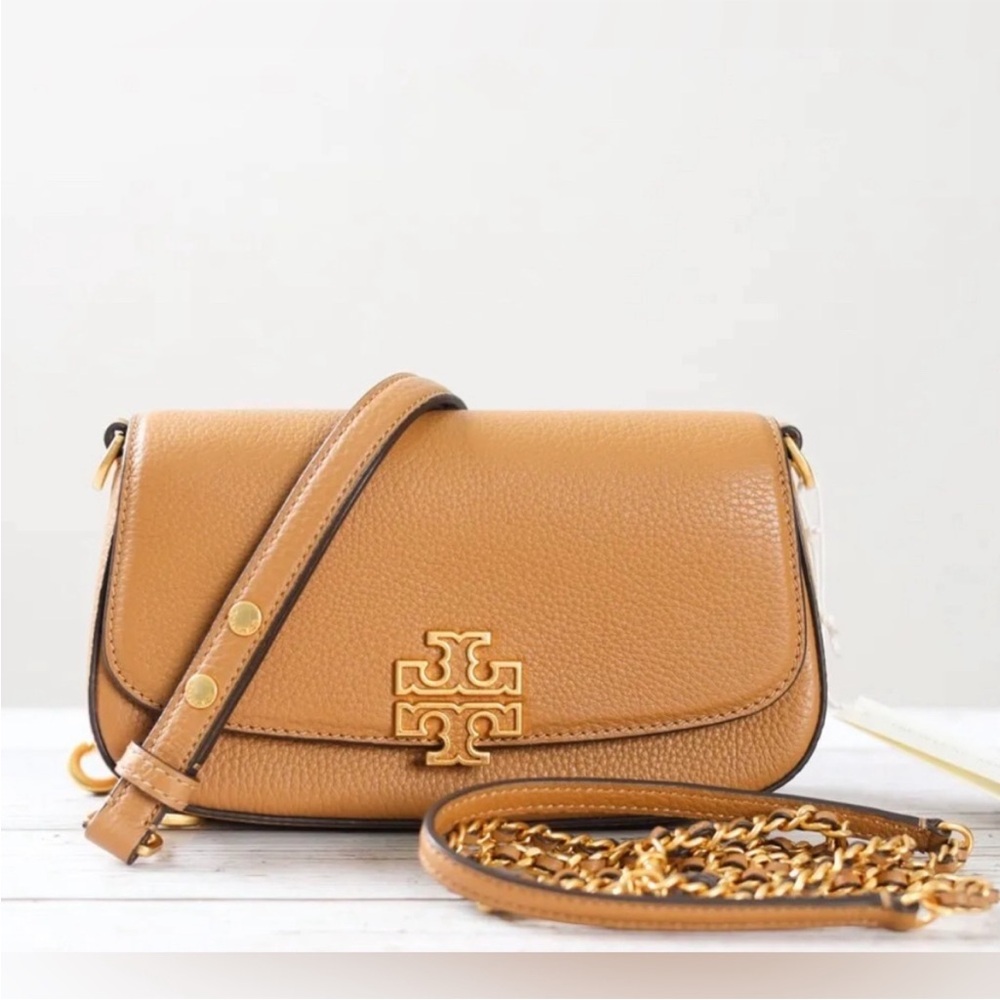 NWT Tory Burch Britten Convertible Leather Crossbody in Tiramisu